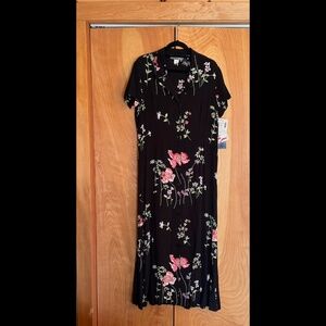 Black floral rayon dress NWT